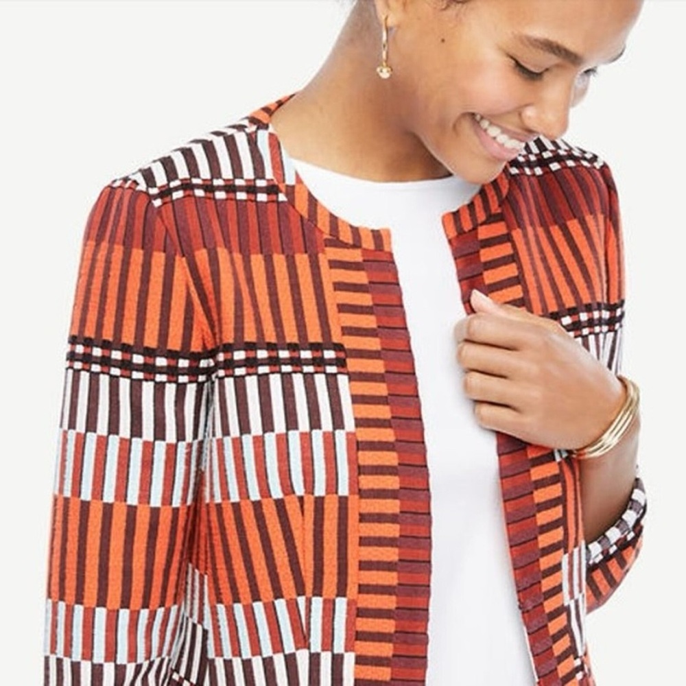 Ann Taylor Mala Stripe Tapestry Cotton Blend Blazer Jacket 14